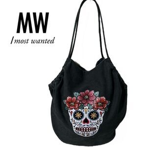 Most Wanted MW Canvas Floral Skull Shoulder Bag‎